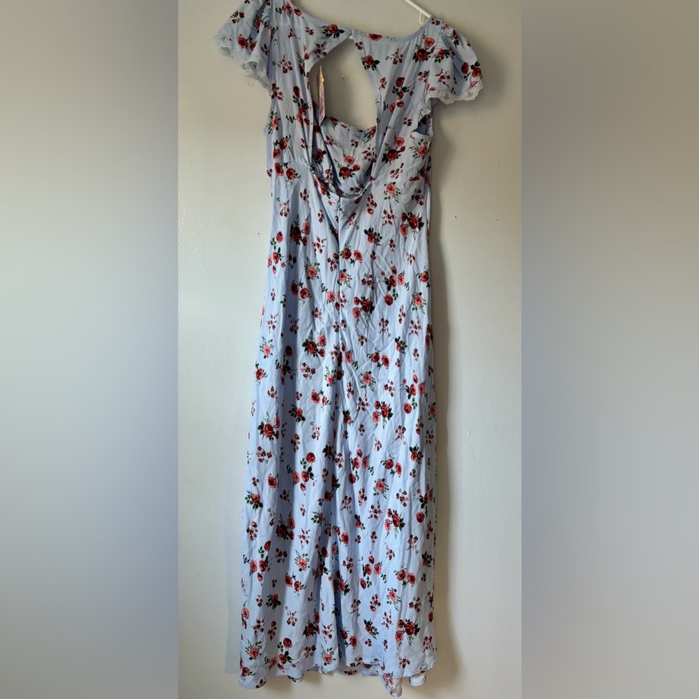 NWT Wild Fable Medium Blue Dress Maxi Flutter Cap Sleeve A Line Keyhole Back - Picture 5 of 12